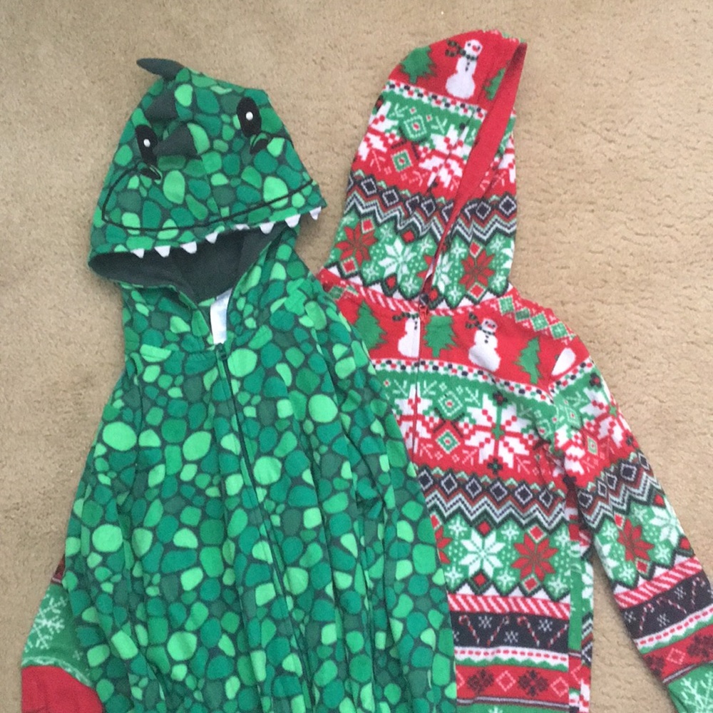 Pair of Hooded Fleece One Piece Pajamas